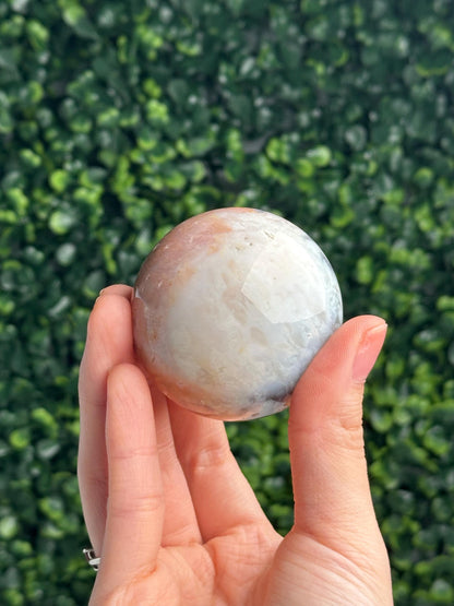 Pink Rainbow Plume Agate Sphere from Indonesia | Natural Plume Agate Crystal Ball | Colorful Mineral Display, Home Decor & Collector Gift