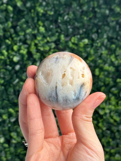 Pink Rainbow Plume Agate Sphere from Indonesia | Natural Plume Agate Crystal Ball | Colorful Mineral Display, Home Decor & Collector Gift