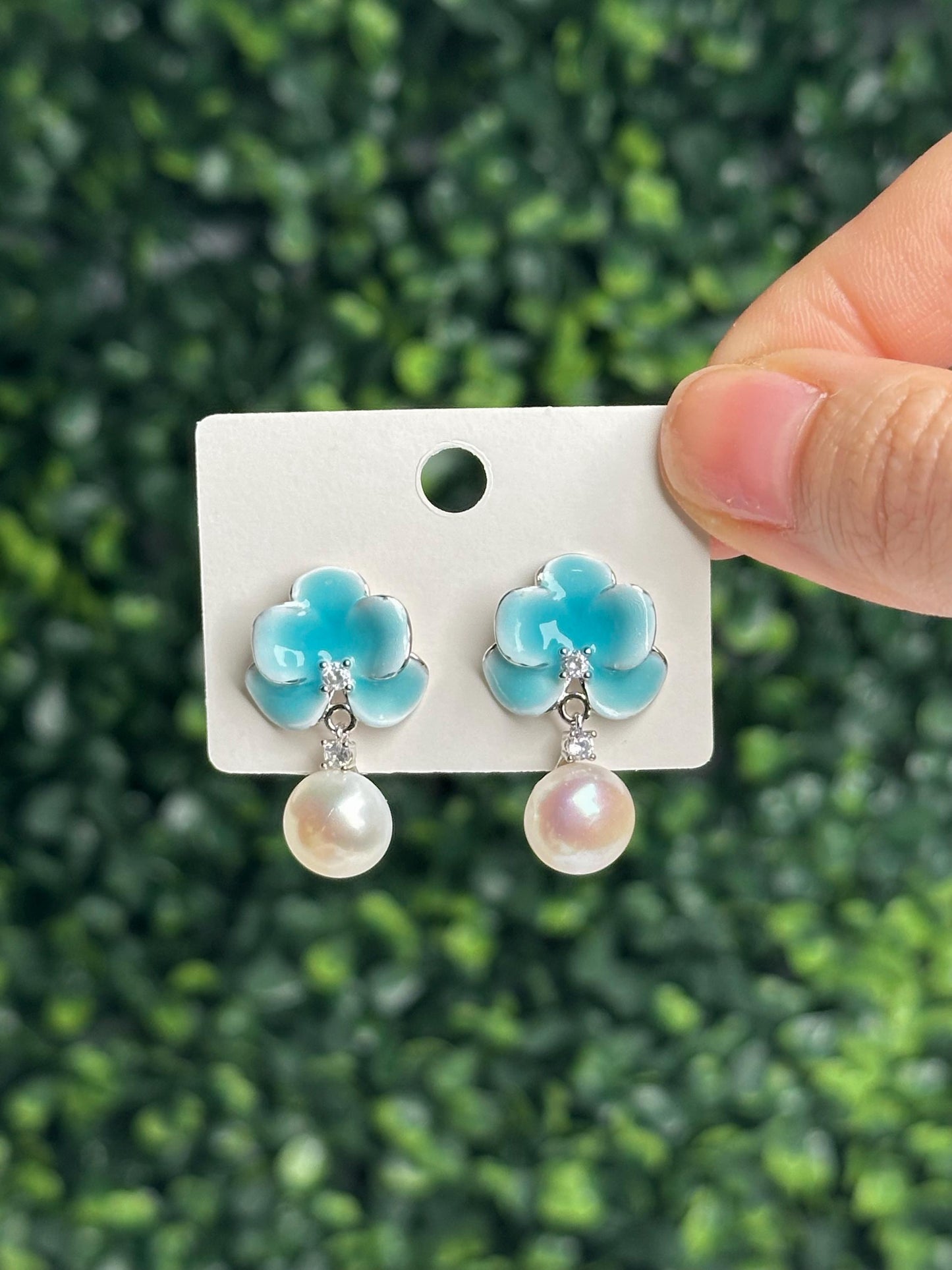 Blue Orchid Pearl Earrings | S925 Sterling Silver Freshwater Pearl Stud Earrings | Elegant Floral Jewelry, Handmade Gift & Everyday Wear