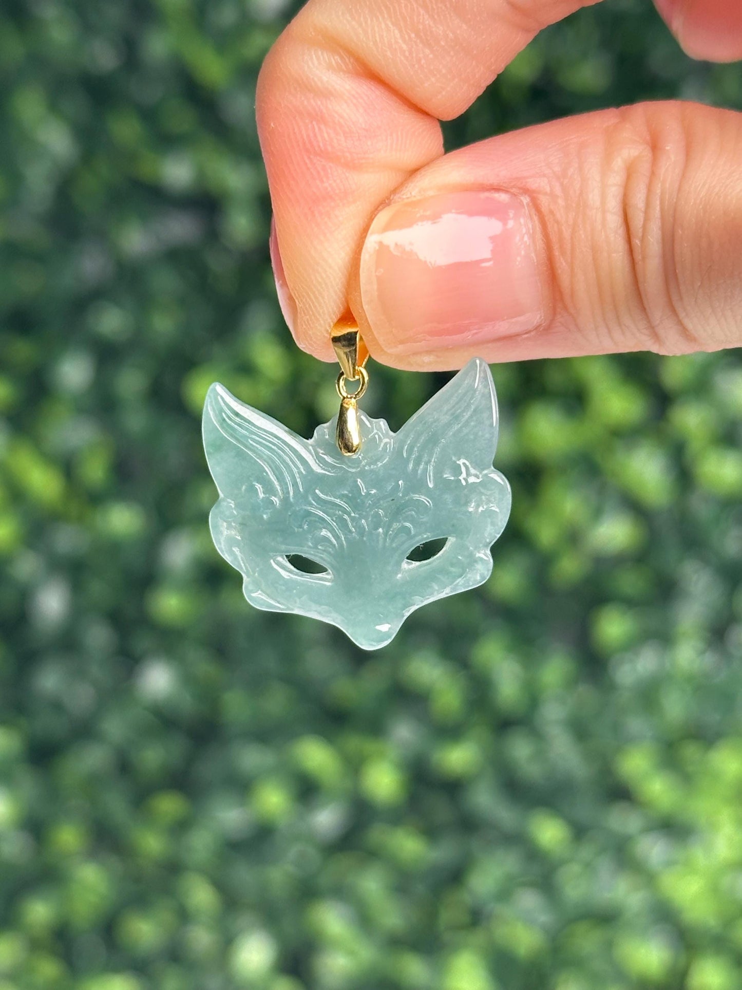 Guatemalan Blue Water Jade Kitsune Fox Pendant | Natural Jadeite Fox Carving | Gold or Silver Pendant | Japanese Fox Jewelry Gift