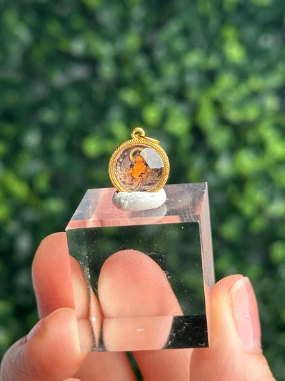 Mini Yellow Dzambhala Pendant Charm | Tibetan Buddhist Wealth Deity Charm | Jambhala Prosperity Amulet | Spiritual Jewelry Good Fortune Gift