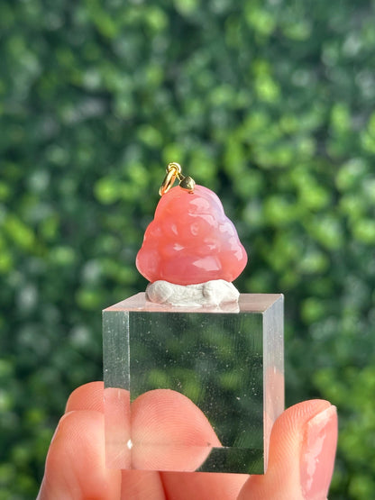 Mini Pink Agate Buddha Pendant Charm | Natural Pink Agate Crystal Carving | Small Buddhist Jewelry Charm, Necklace Pendant & Spiritual Gift