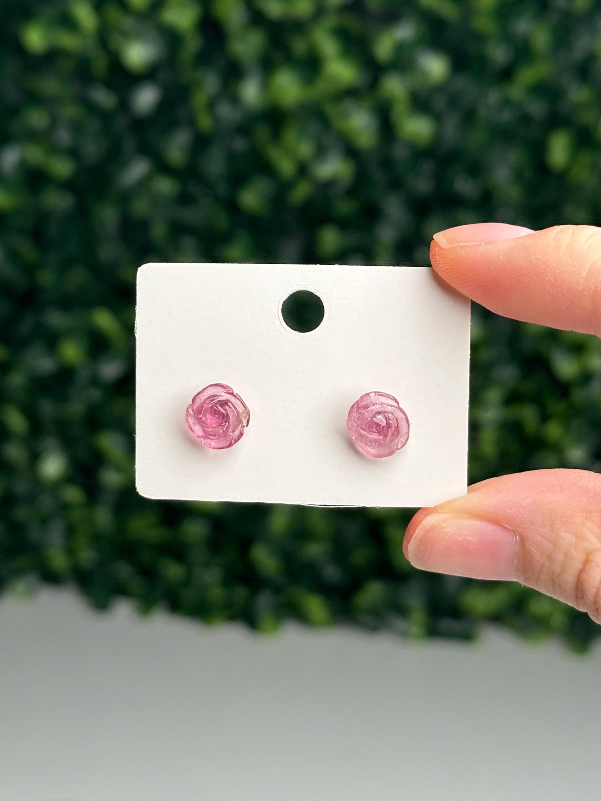 Pink Tourmaline Rose Stud Earrings | S925 Sterling Silver Floral Earrings | Natural Gemstone Flower Jewelry | Dainty Pink Crystal Gift