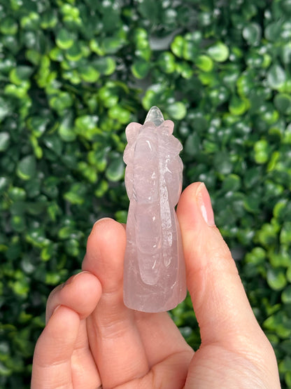 Rose Quartz Unicorn Carving | Natural Pink Quartz Crystal Figurine | Hand Carved Fantasy Animal, Crystal Decor, Collector Piece & Gift