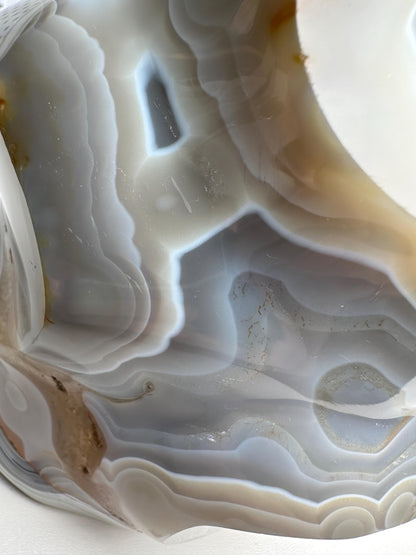 Large Banded Agate with Amethyst Flame | Natural Druzy Crystal Carving | Layered Agate Mineral Display, Home Decor & Collector Piece