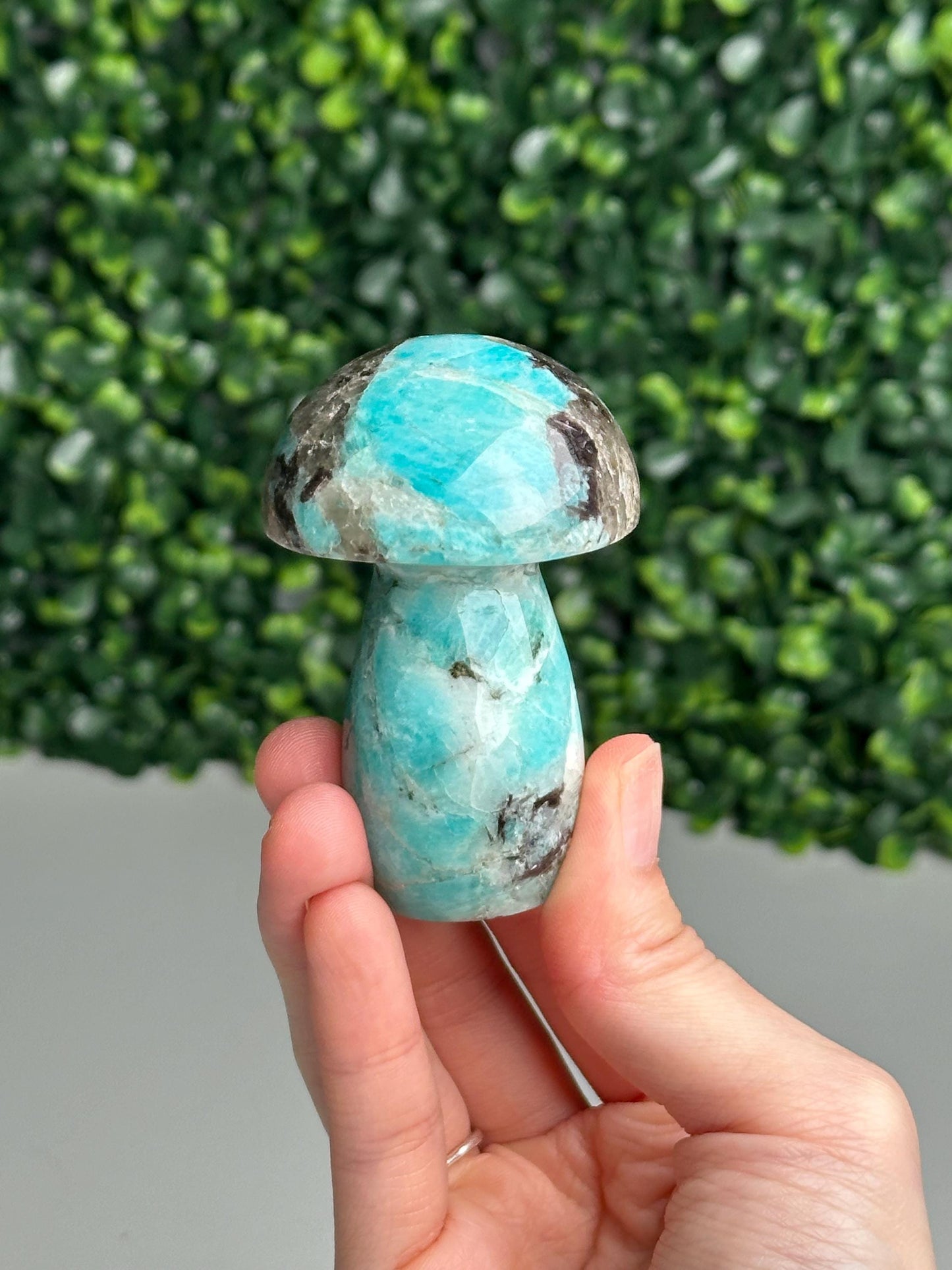 Smoky Quartz Amazonite Mushroom Carving | Natural Crystal | Green Blue Amazonite Smokey Quartz Stone Figurine | Mineral Collector Gift