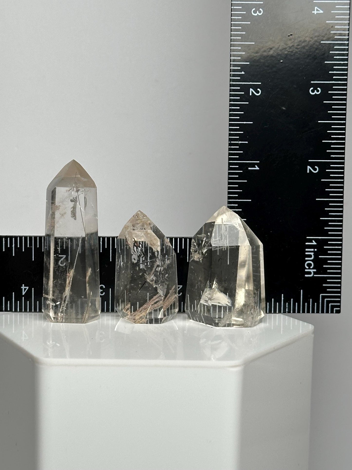 Clear Quartz with Black Rutile Set of 3 | Black Rutilated Crystals | Natural Needle Inclusion Stones | Mineral Specimen Collector Gift