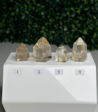 RARE Citrine & Clear Quartz with Rutile – You Pick | Polished Towers | Needle Inclusion Quartz Points | Natural Yellow and Clear Specimens