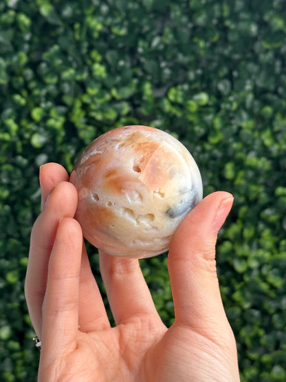Pink Rainbow Plume Agate Sphere from Indonesia | Natural Plume Agate Crystal Ball | Colorful Mineral Display, Home Decor & Collector Gift