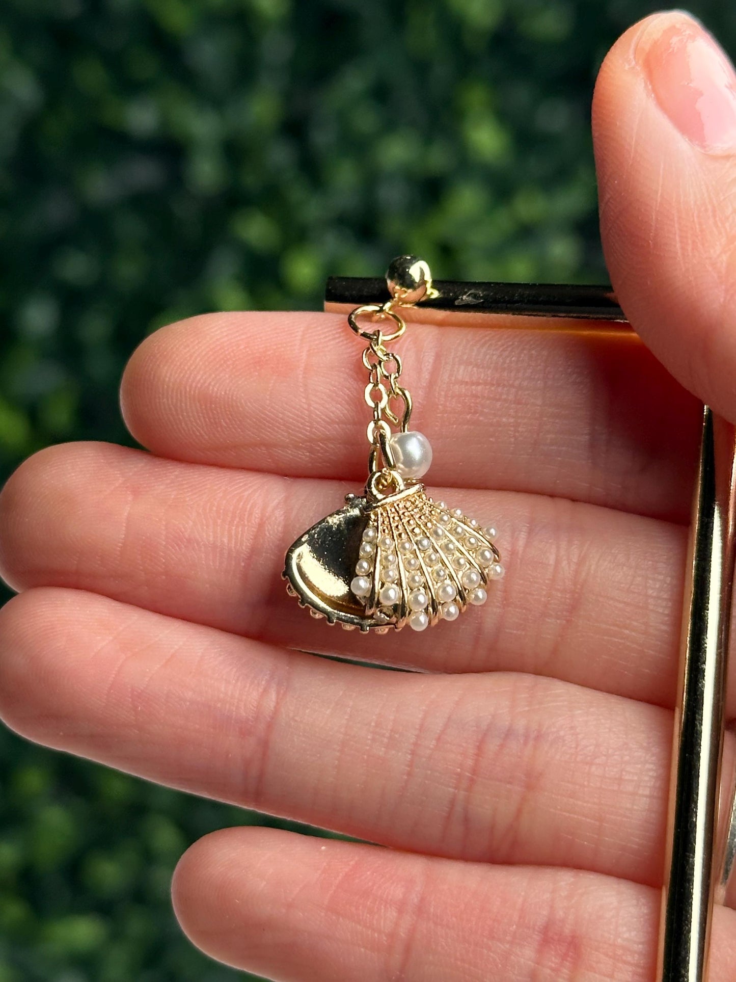 Handmade Seashell Stud Earrings with Freshwater Pearl & Malagasy Moonstone | 18K Gold Findings | Coastal Gemstone Jewelry Gift