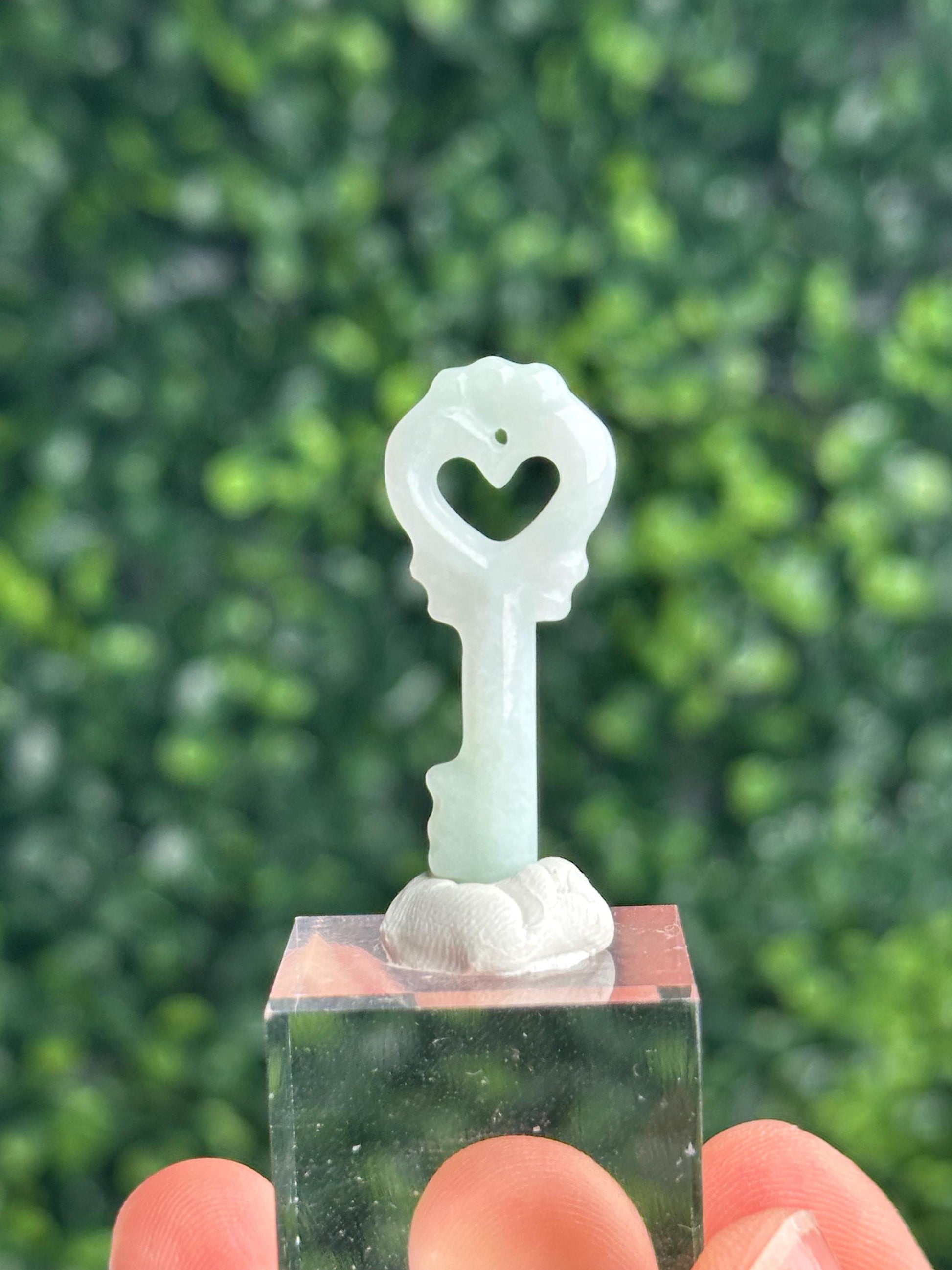 Jadeite Heart Key Pendant | Natural Jade Crystal Carving | Predrilled Heart Key Charm for Necklace, Jewelry Making, DIY & Collectors
