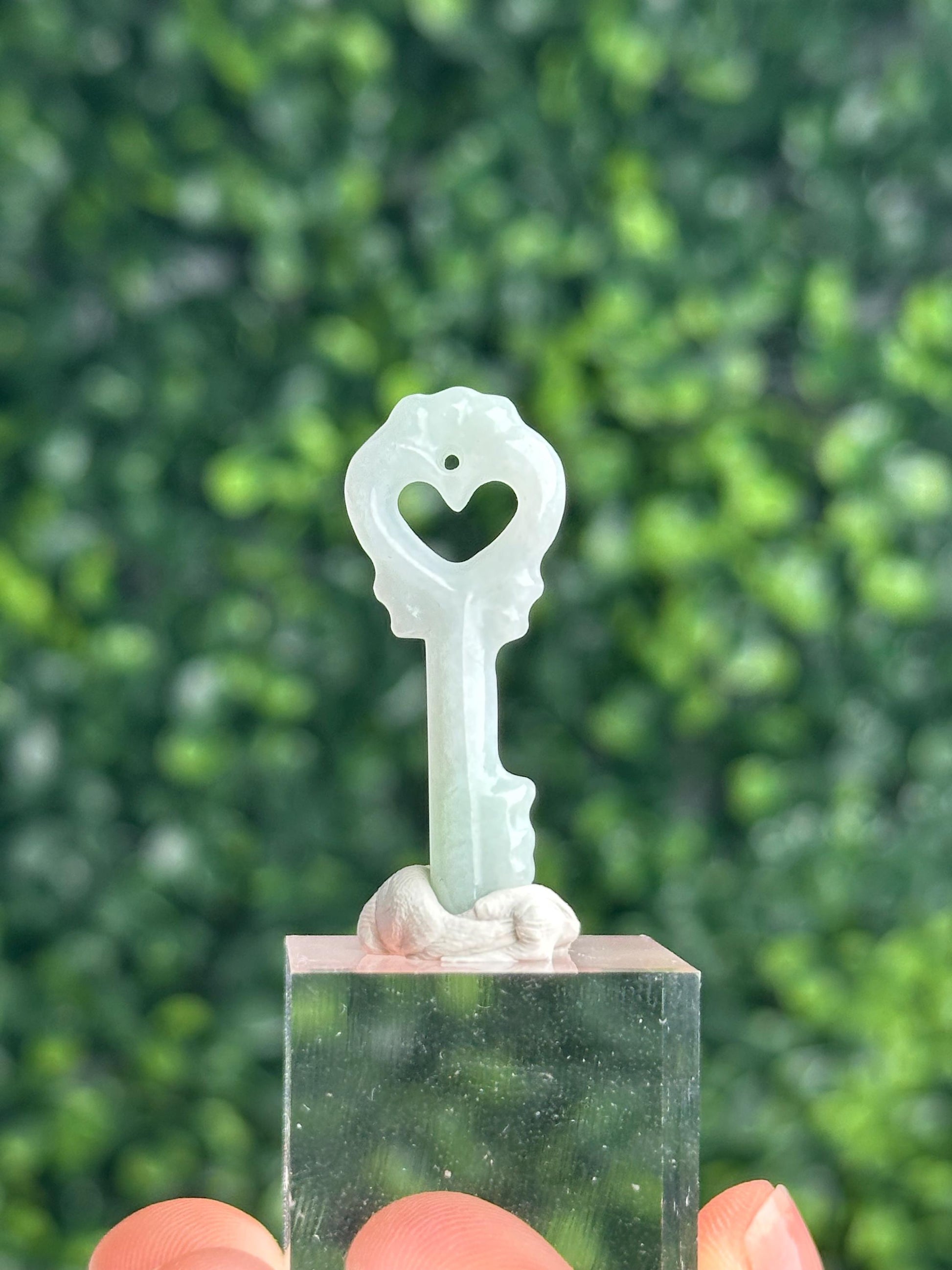 Jadeite Heart Key Pendant | Natural Jade Crystal Carving | Predrilled Heart Key Charm for Necklace, Jewelry Making, DIY & Collectors