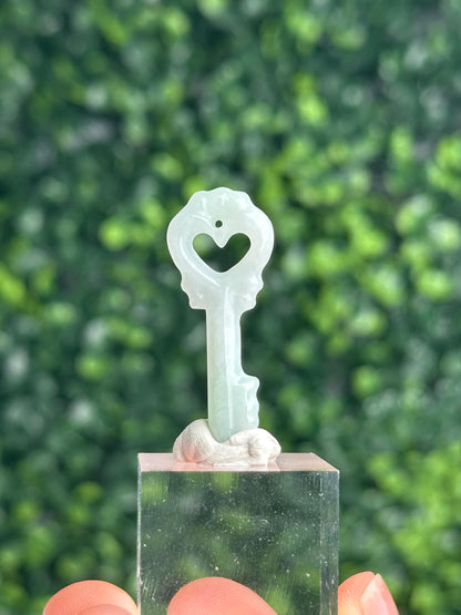 Jadeite Heart Key Pendant | Natural Jade Crystal Carving | Predrilled Heart Key Charm for Necklace, Jewelry Making, DIY & Collectors