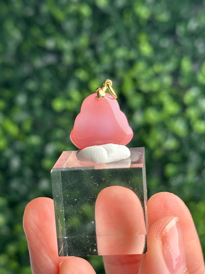 Mini Pink Agate Buddha Pendant Charm | Natural Pink Agate Crystal Carving | Small Buddhist Jewelry Charm, Necklace Pendant & Spiritual Gift