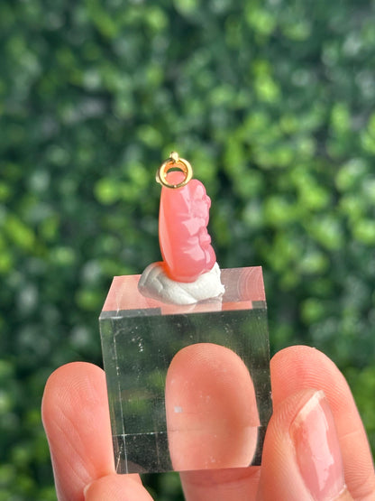 Mini Pink Agate Buddha Pendant Charm | Natural Pink Agate Crystal Carving | Small Buddhist Jewelry Charm, Necklace Pendant & Spiritual Gift