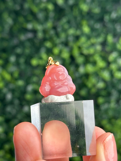 Mini Pink Agate Buddha Pendant Charm | Natural Pink Agate Crystal Carving | Small Buddhist Jewelry Charm, Necklace Pendant & Spiritual Gift