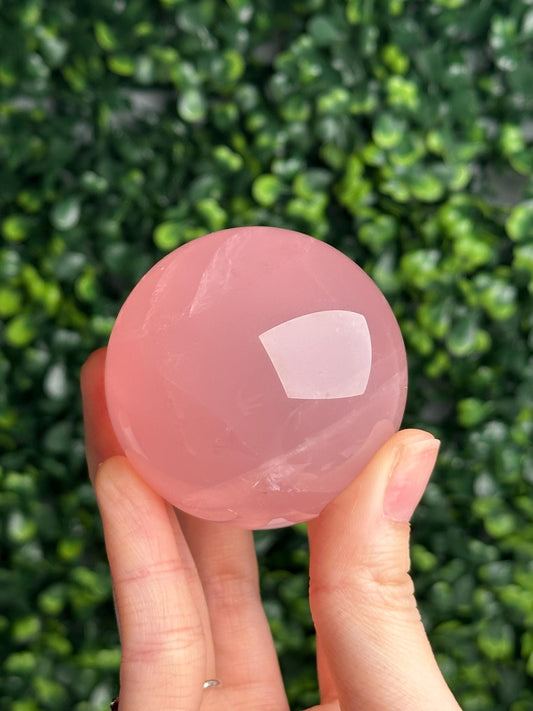 Rose Quartz Sphere – Polished Pink Crystal Orb of Love, Gentle Heart Chakra Stone, Decor, Meditation, or Gift Display