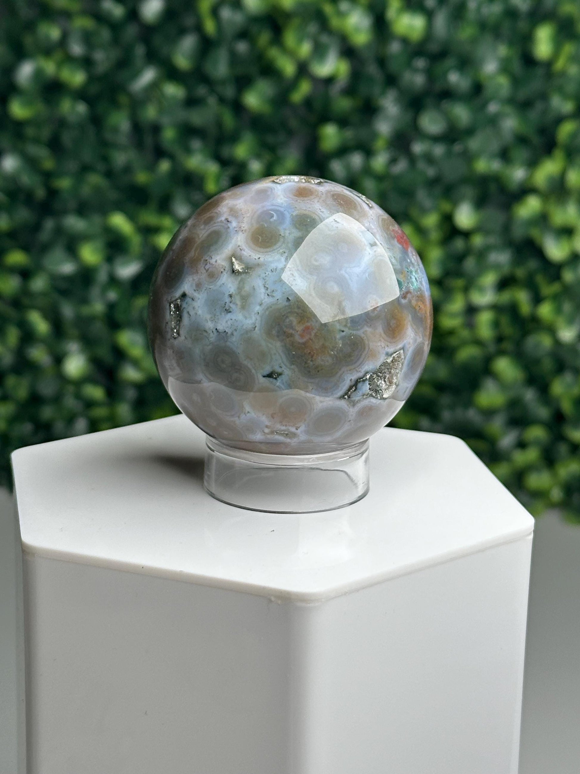 Ocean Jasper Sphere | Natural Orbicular Crystal Ball | Polished Multicolor Stone Sphere | Unique Mineral Specimen Home Decor Collector Gift