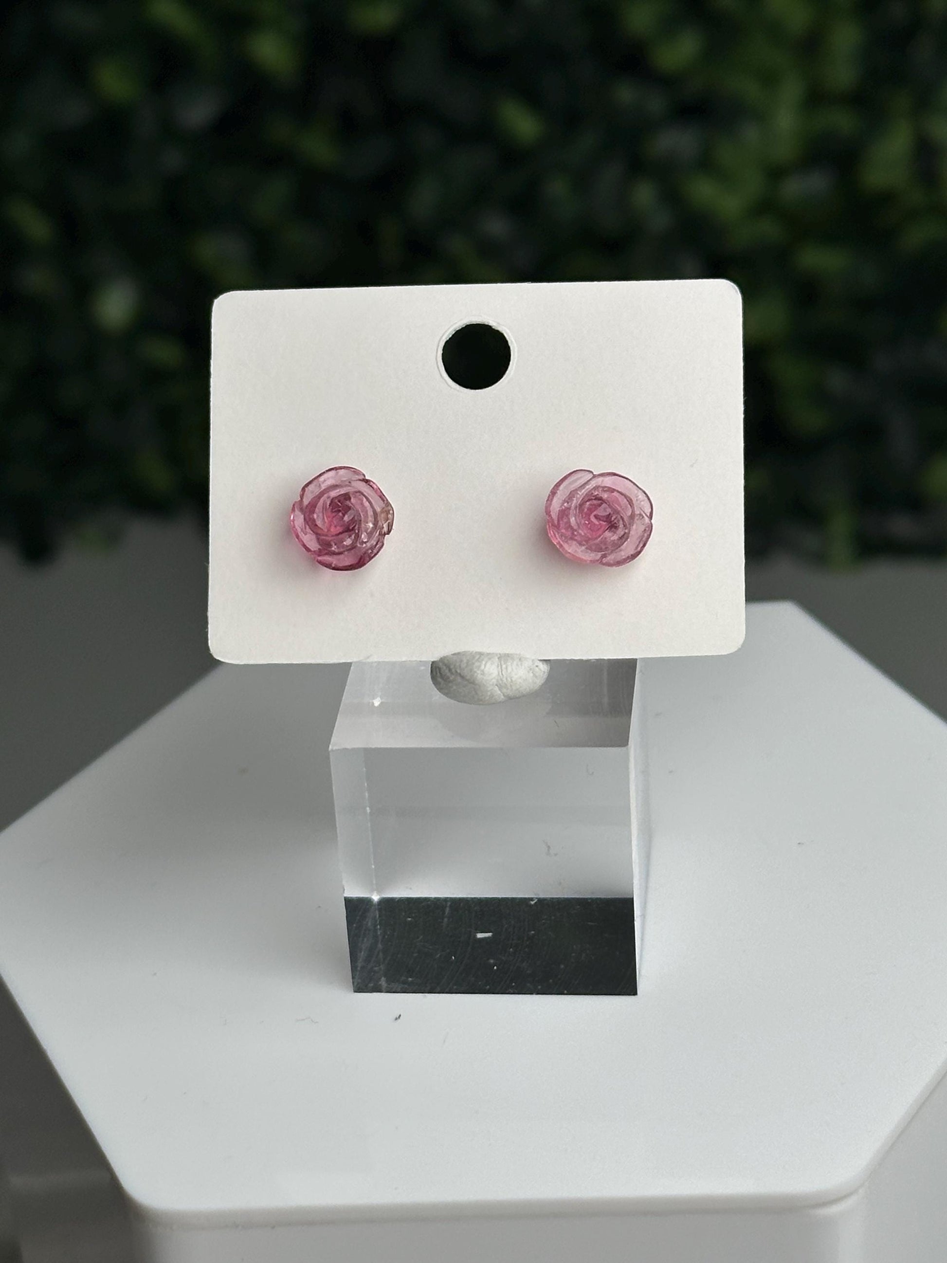 Pink Tourmaline Rose Stud Earrings | S925 Sterling Silver Floral Earrings | Natural Gemstone Flower Jewelry | Dainty Pink Crystal Gift