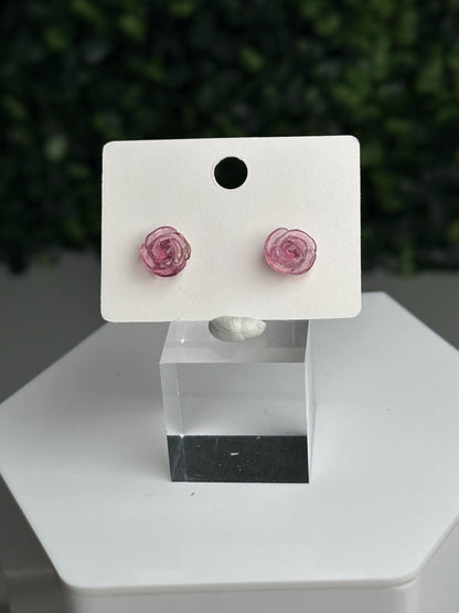 Pink Tourmaline Rose Stud Earrings | S925 Sterling Silver Floral Earrings | Natural Gemstone Flower Jewelry | Dainty Pink Crystal Gift