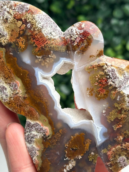 Scenic Moss Agate Fairy Carving Druzy | Natural Landscape Crystal Figurine | Green Moss Inclusion Stone | Whimsical Collector Display Gift