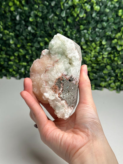 Pink & Green Specimen | Stilbite with Microcrystalline Sparkle | Cut Base Crystal for Soft Energy, Serenity and Display | Natural Mineral