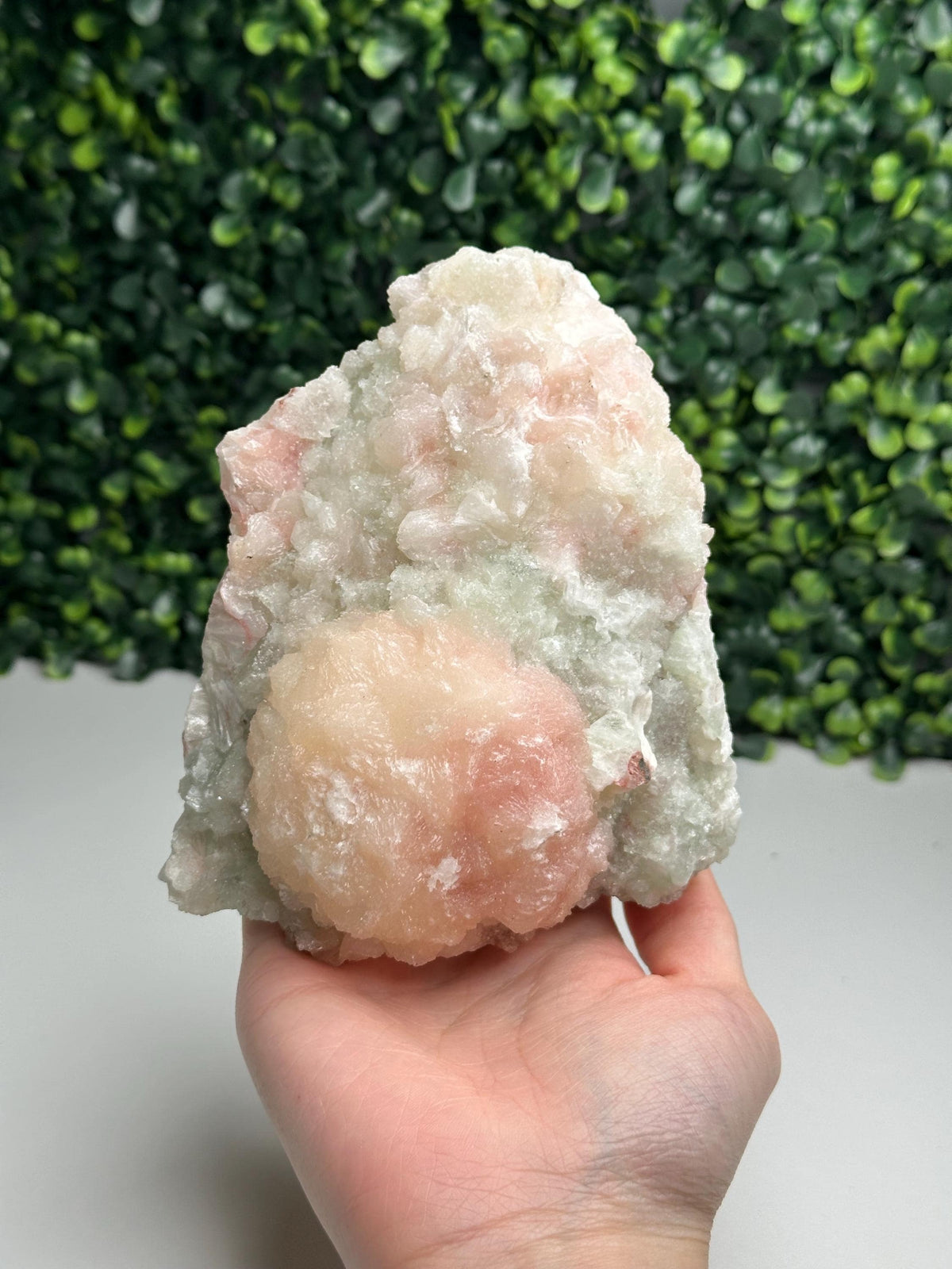 Pink & Green Specimen | Stilbite with Microcrystalline Sparkle | Cut Base Crystal for Soft Energy, Serenity and Display | Natural Mineral