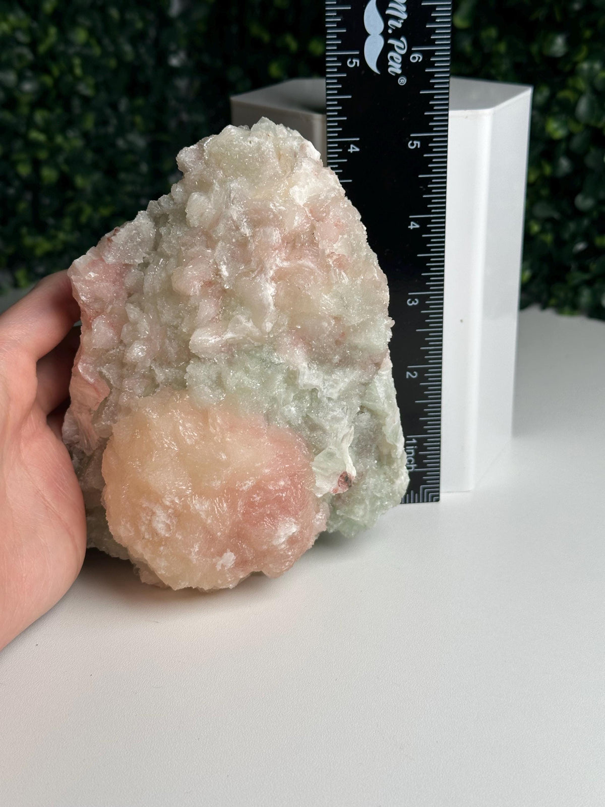 Pink & Green Specimen | Stilbite with Microcrystalline Sparkle | Cut Base Crystal for Soft Energy, Serenity and Display | Natural Mineral
