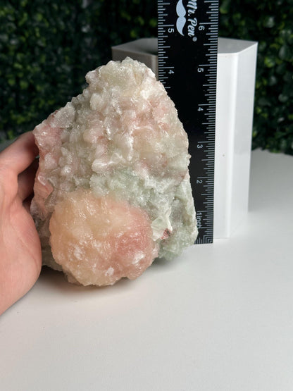 Pink & Green Specimen | Stilbite with Microcrystalline Sparkle | Cut Base Crystal for Soft Energy, Serenity and Display | Natural Mineral