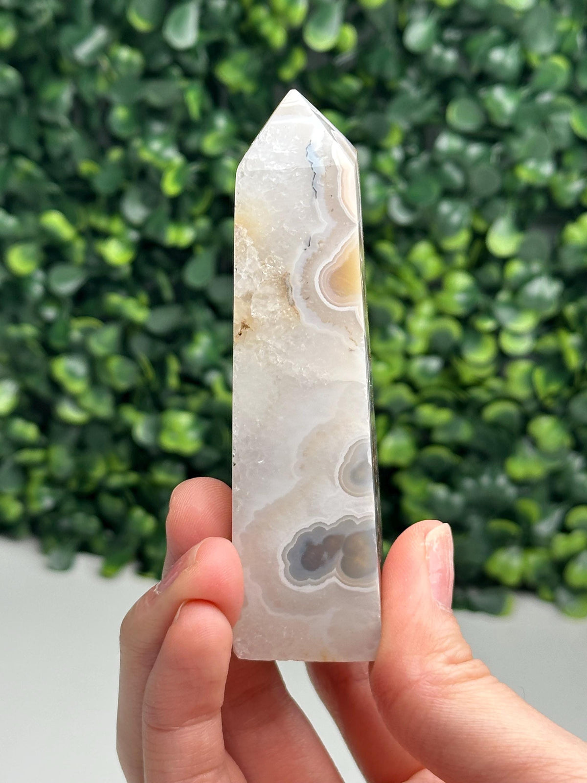 Scenic Moss Agate Tower from Indonesia | Natural Landscape Crystal Point | Green Inclusion Mineral Specimen | Collector Display Decor Gift