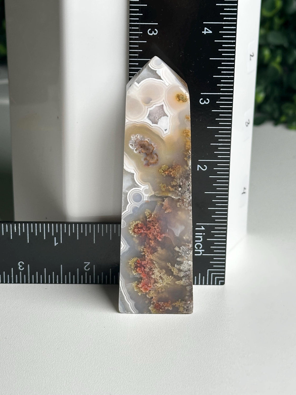 Scenic Moss Agate Tower from Indonesia | Natural Landscape Crystal Point | Green Inclusion Mineral Specimen | Collector Display Decor Gift