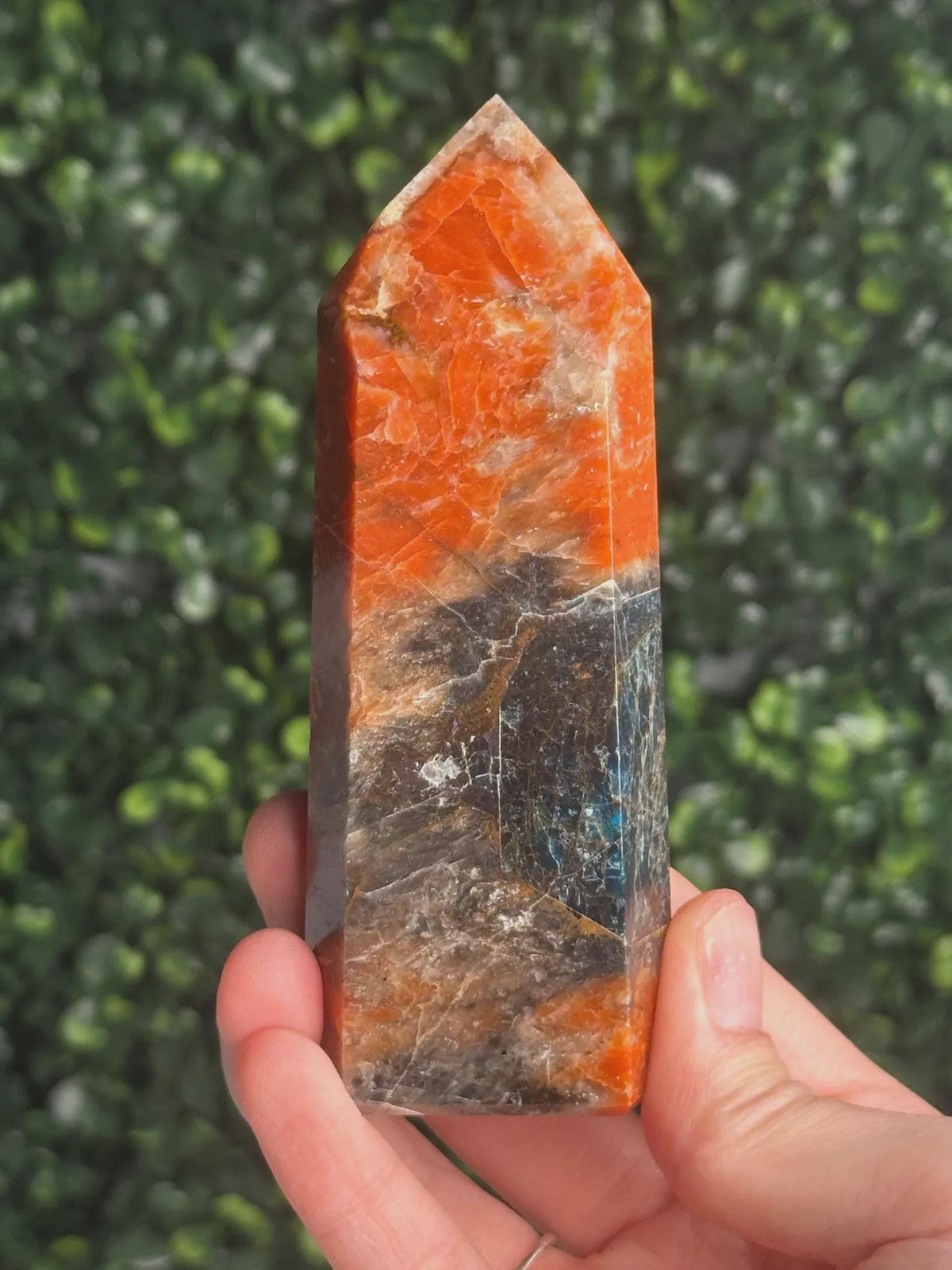 Orange Calcite Blue Apatite Tower from Brazil | Natural Colorful Crystal Point | Bright Mineral Decor, Collector Specimen & Gift