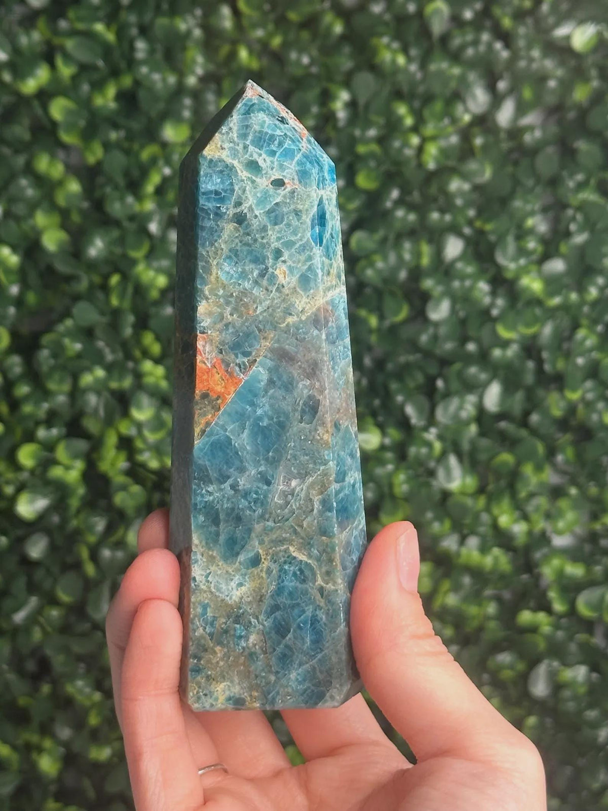 Orange Calcite Blue Apatite Tower from Brazil | Natural Colorful Crystal Point | Bright Mineral Decor, Collector Specimen & Gift