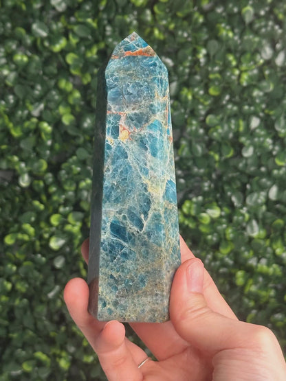 Orange Calcite Blue Apatite Tower from Brazil | Natural Colorful Crystal Point | Bright Mineral Decor, Collector Specimen & Gift