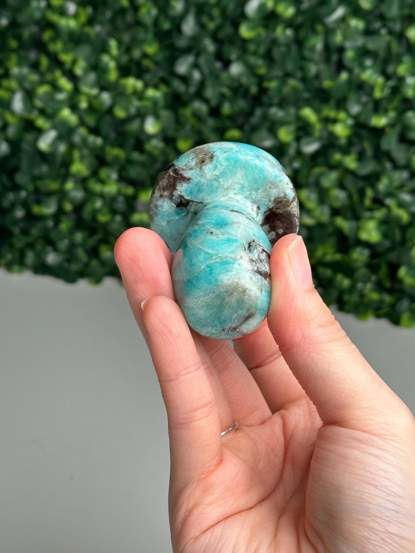 Smoky Quartz Amazonite Mushroom Carving | Natural Crystal | Green Blue Amazonite Smokey Quartz Stone Figurine | Mineral Collector Gift