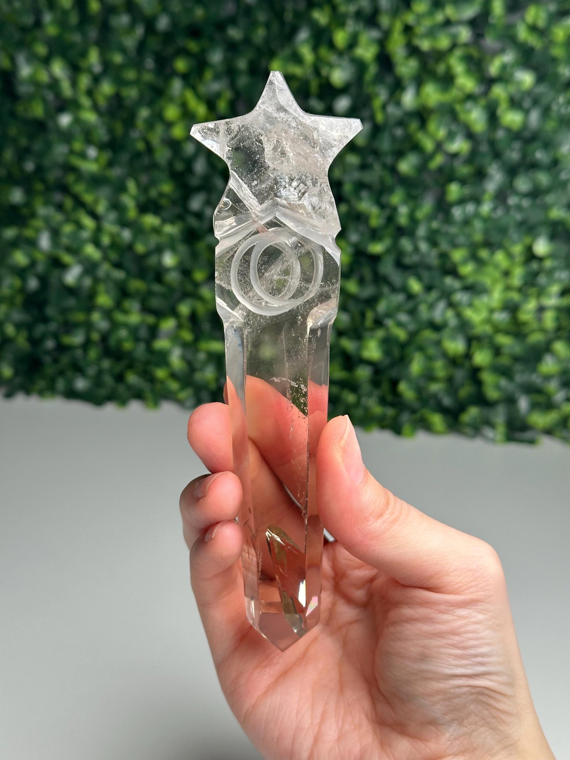 Smoky Quartz Star Moon Wand Carving with Stand | Celestial Crystal Display | Natural Brown Quartz Carved Wand | Witchy Altar Decor Gift