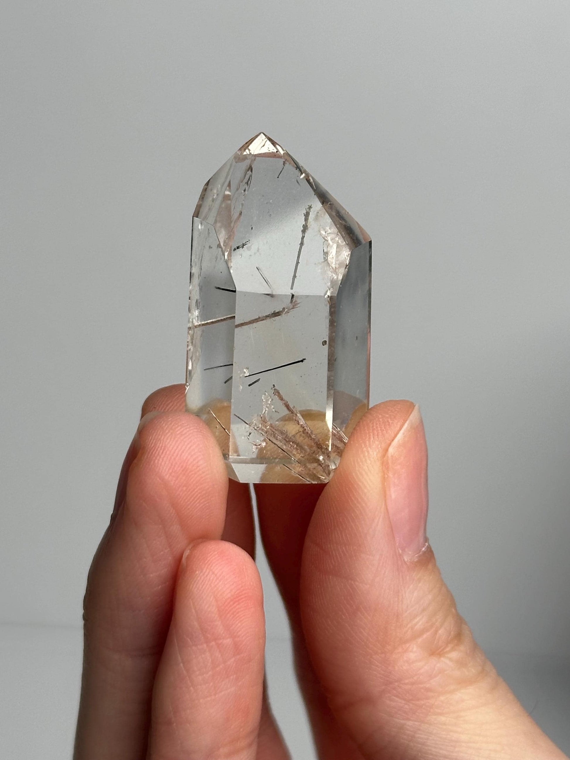 Clear Quartz with Black Rutile Set of 3 | Black Rutilated Crystals | Natural Needle Inclusion Stones | Mineral Specimen Collector Gift
