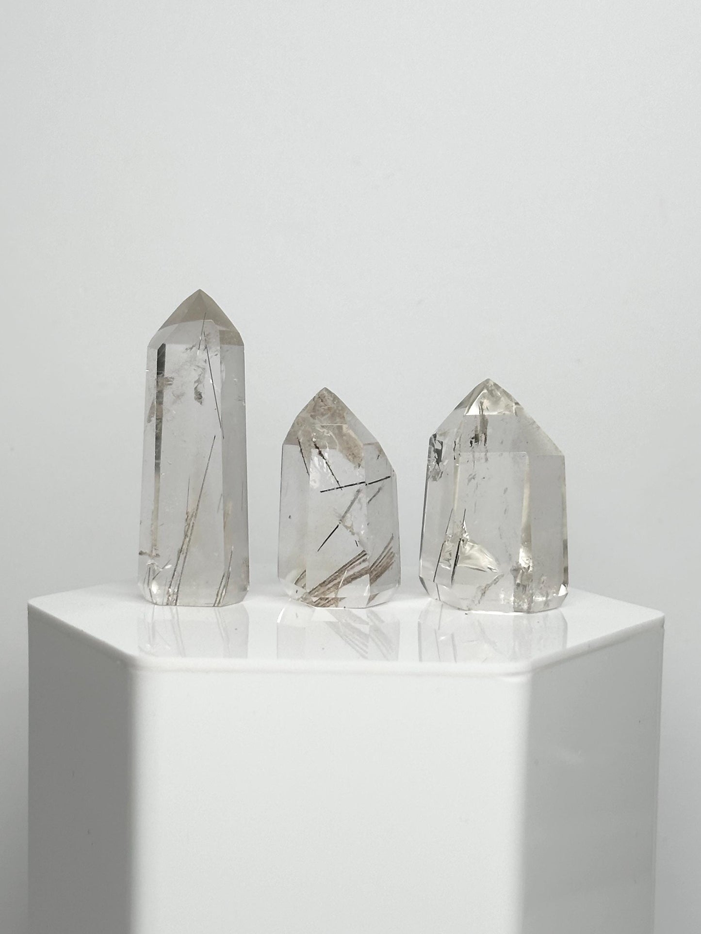 Clear Quartz with Black Rutile Set of 3 | Black Rutilated Crystals | Natural Needle Inclusion Stones | Mineral Specimen Collector Gift