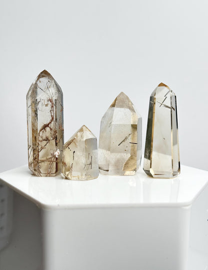 RARE Citrine & Clear Quartz with Rutile – You Pick | Polished Towers | Needle Inclusion Quartz Points | Natural Yellow and Clear Specimens