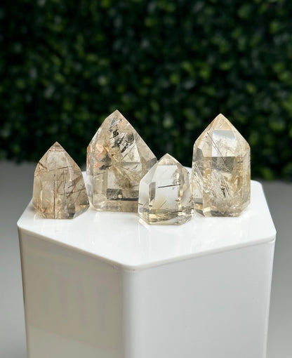 RARE Citrine & Clear Quartz with Rutile – You Pick | Polished Towers | Needle Inclusion Quartz Points | Natural Yellow and Clear Specimens