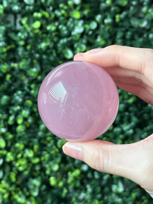 Rose Quartz Sphere – Polished Pink Crystal Orb of Love, Gentle Heart Chakra Stone, Decor, Meditation, or Gift Display