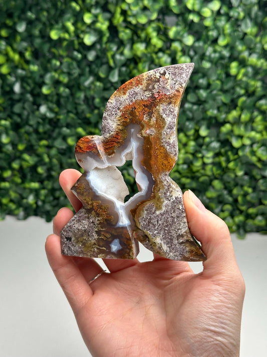 Scenic Moss Agate Fairy Carving Druzy | Natural Landscape Crystal Figurine | Green Moss Inclusion Stone | Whimsical Collector Display Gift