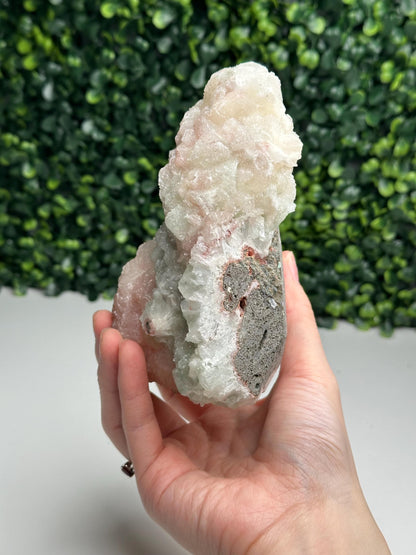 Pink & Green Specimen | Stilbite with Microcrystalline Sparkle | Cut Base Crystal for Soft Energy, Serenity and Display | Natural Mineral