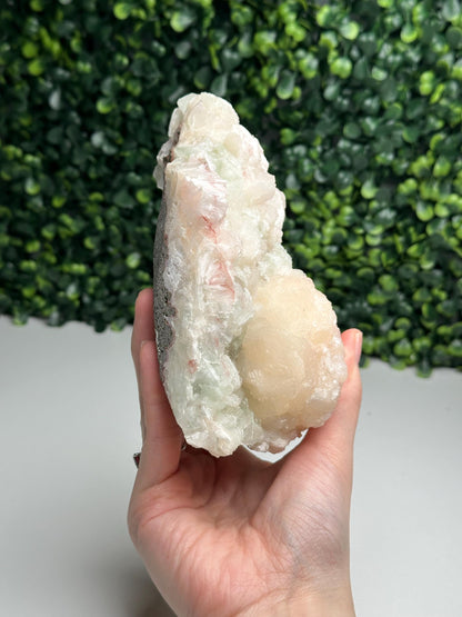 Pink & Green Specimen | Stilbite with Microcrystalline Sparkle | Cut Base Crystal for Soft Energy, Serenity and Display | Natural Mineral