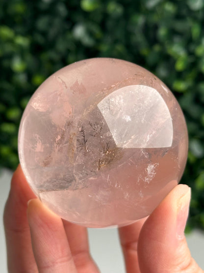 HQ Dendritic Star Rose Quartz Sphere | High Quality Pink Crystal Ball | Natural Dendrite Inclusion Mineral Specimen | Collector Display Gift