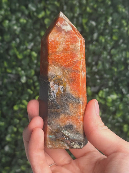 Orange Calcite Blue Apatite Tower from Brazil | Natural Colorful Crystal Point | Bright Mineral Decor, Collector Specimen & Gift