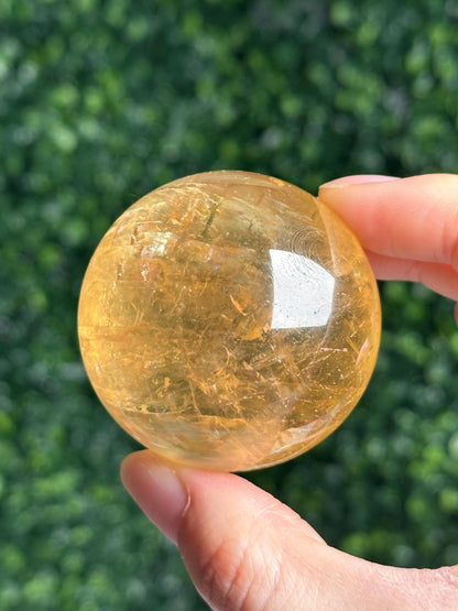 HQ Optical Honey Calcite Sphere - Crystal Healing Ball, Solar Plexus Chakra Stone, Yellow Gemstone Decor, Energy Focus Meditation Tool