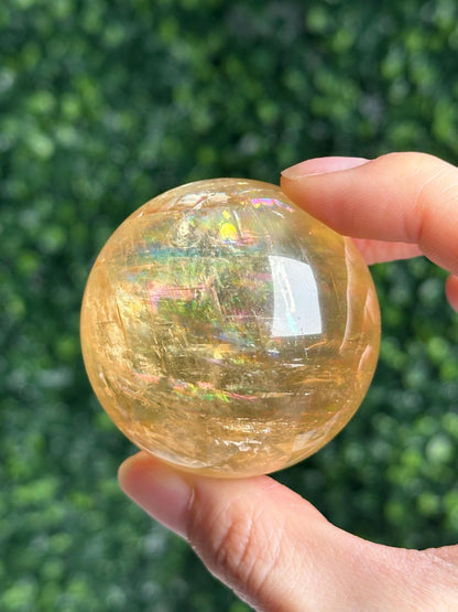 HQ Optical Honey Calcite Sphere - Crystal Healing Ball, Solar Plexus Chakra Stone, Yellow Gemstone Decor, Energy Focus Meditation Tool