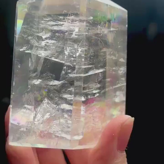 Optical Calcite Tower | Natural Clear Calcite Crystal Point | Polished Standing Iceland Spar Mineral Specimen for Collectors Display Decor