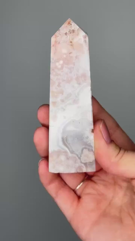 Pink Amethyst Tower with Flower Agate | Calming Crystal for Heart Energy and Display | Gentle Color & Natural Beauty for Your Space